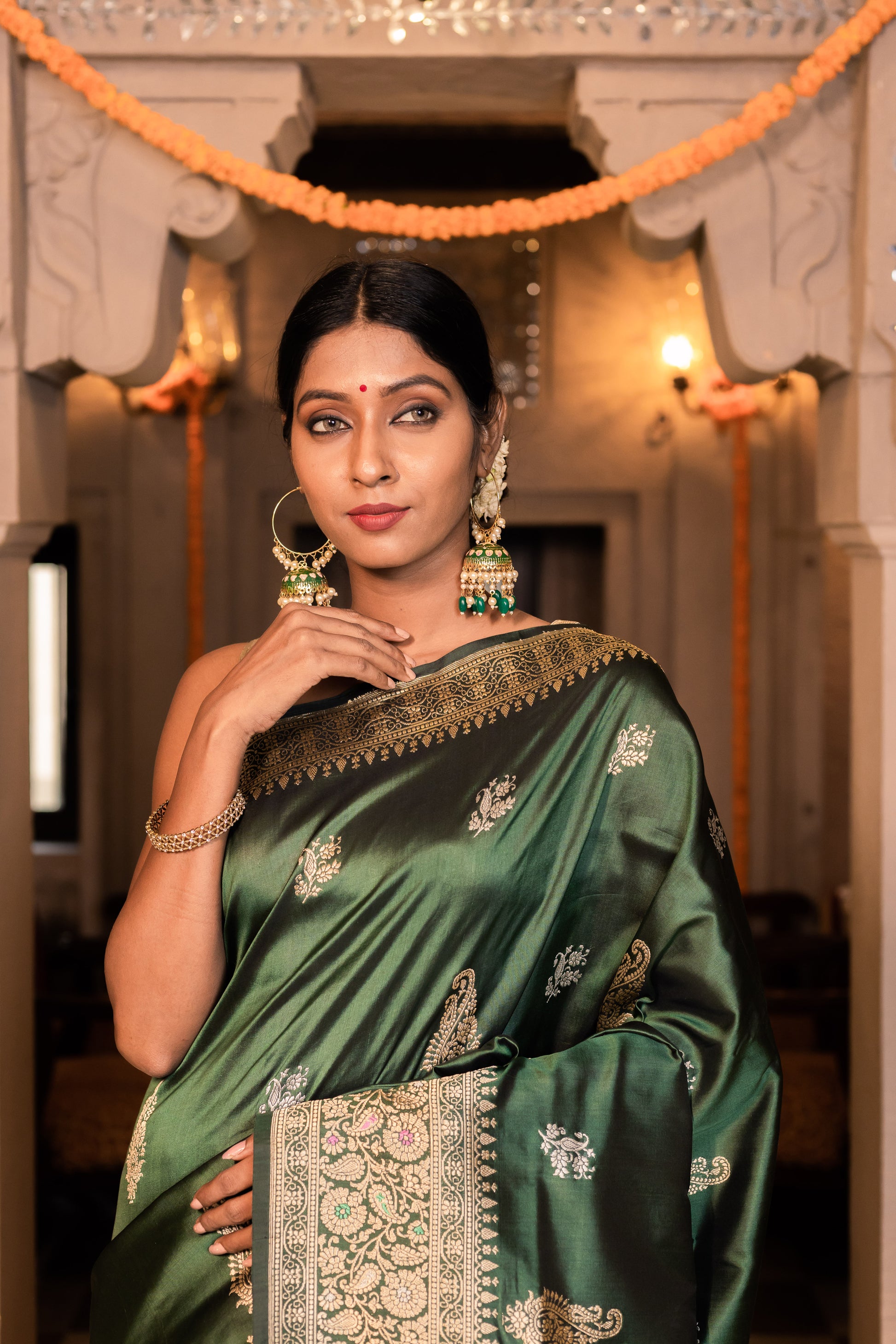 Green Handwoven Kadwa Katan Silk Saree