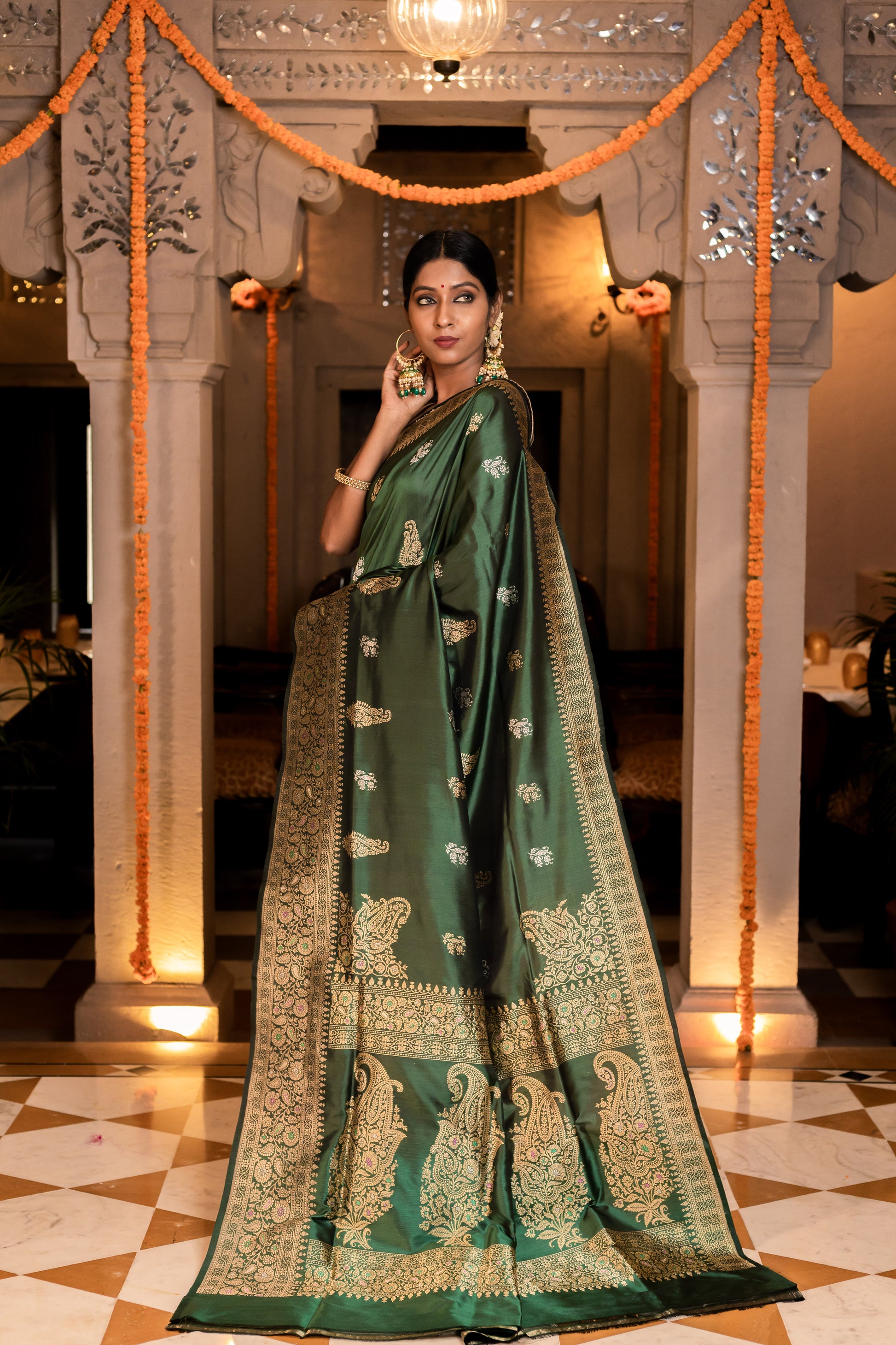 Green Handwoven Kadwa Katan Silk Saree