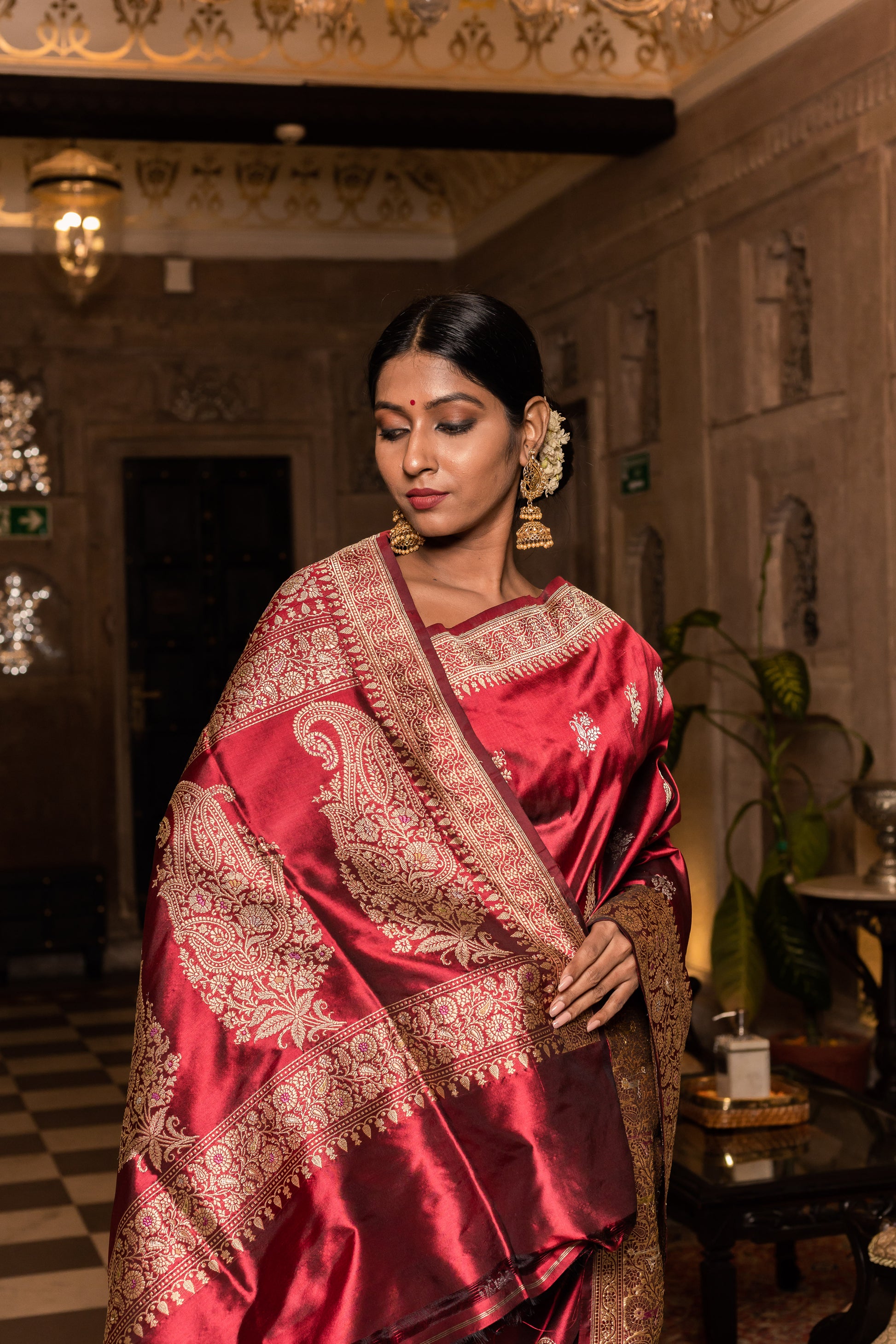 Maroon Handwoven Kadwa Katan Silk Saree