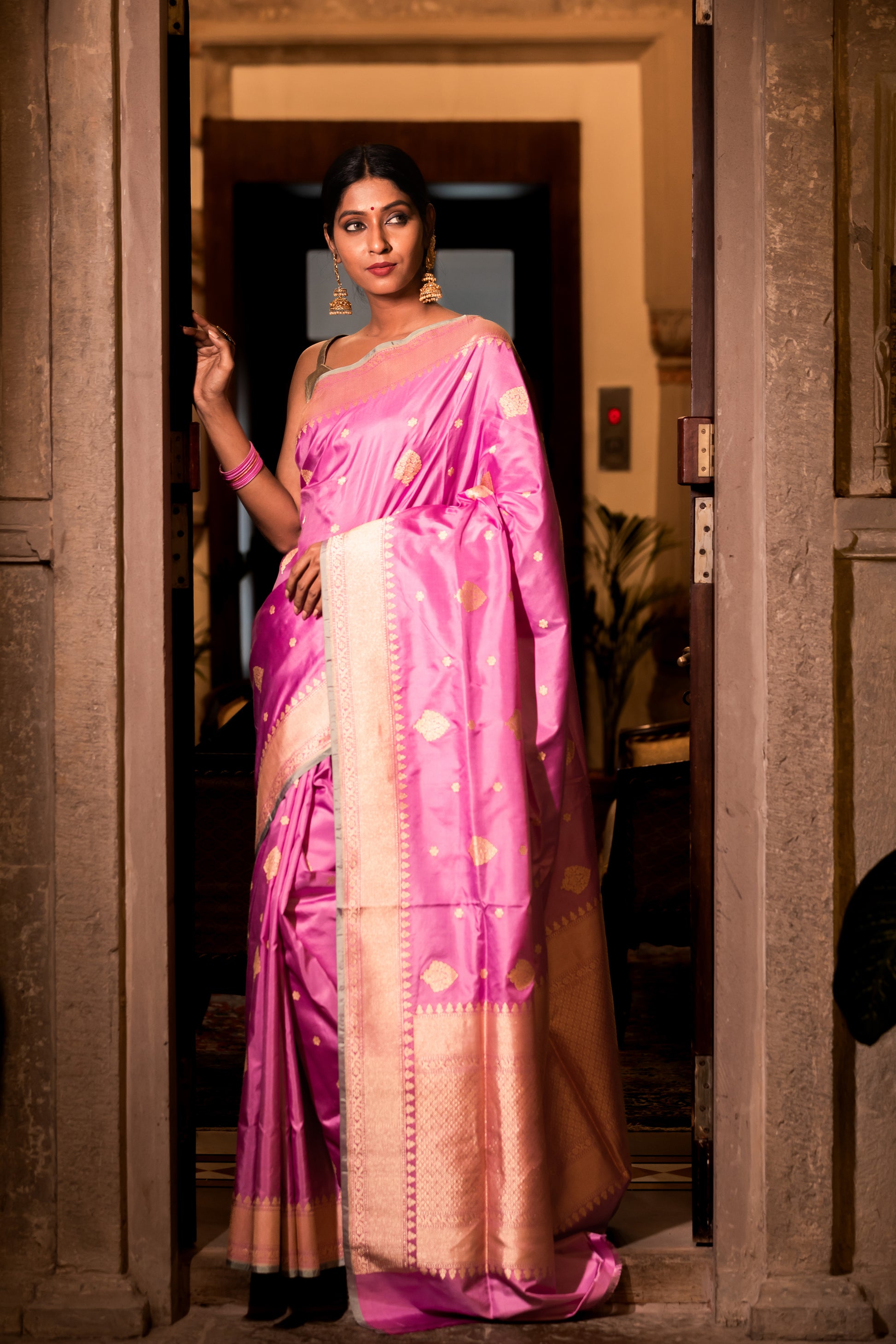 Pink Handwoven Kadwa Katan Pure Silk Saree