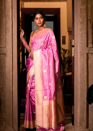 Pink Katan Silk Saree