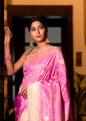 Pink Katan Silk Saree
