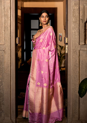 Pink Katan Silk Saree