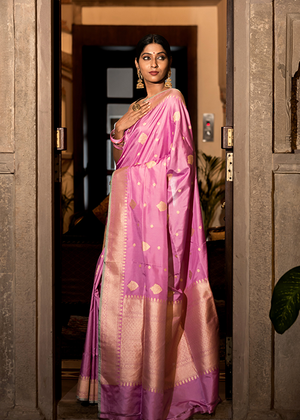 Pink Katan Silk Saree - Kadwa weave