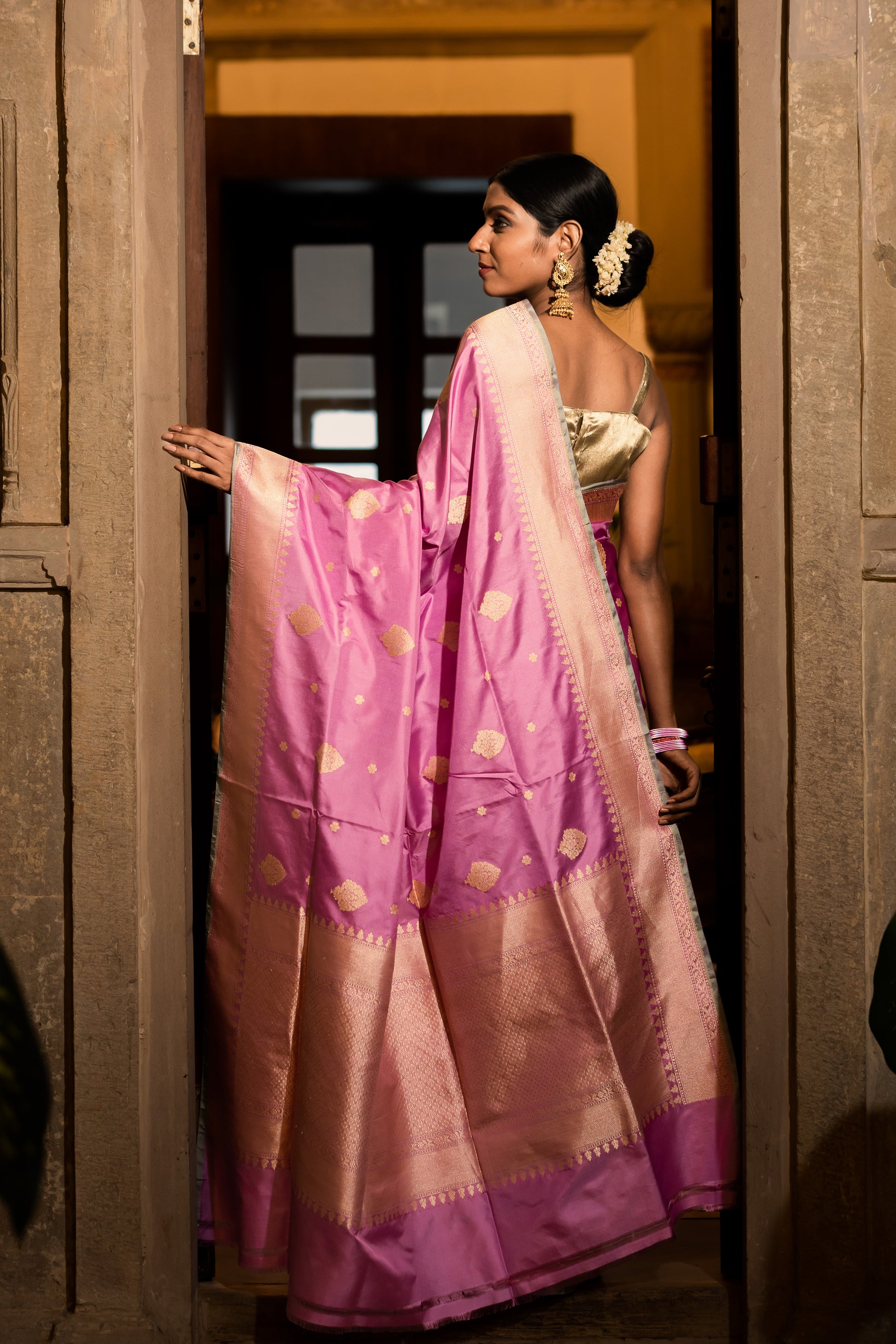 Pink Handwoven Kadwa Katan Pure Silk Saree