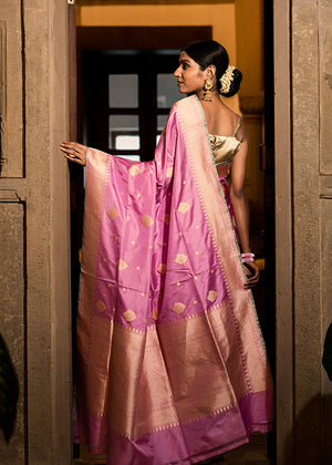 Pink Katan Silk Saree