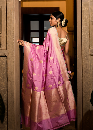 Pink Katan Silk Saree - Kadwa weave