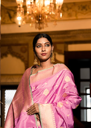 Pink Katan Silk Saree