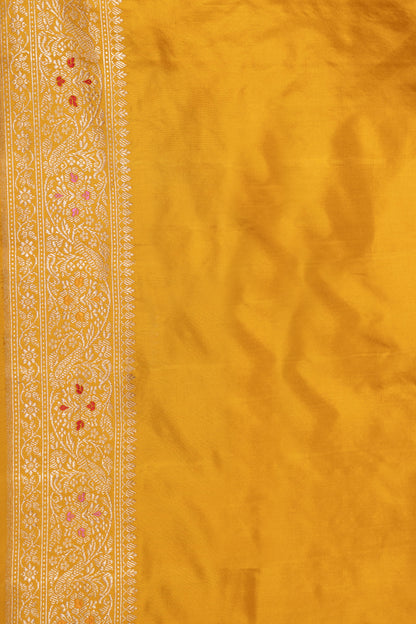 Mustard Handwoven Kadwa Katan Silk Saree - Panaya 