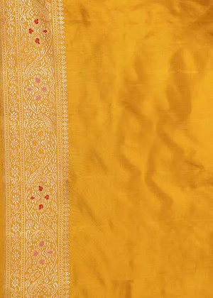 Yellow Katan Silk Saree — Kadwa Meena Jaal