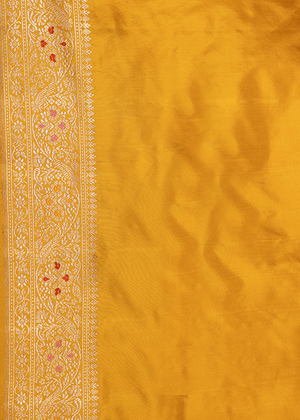 Yellow Katan Silk Saree — Kadwa Meena Jaal