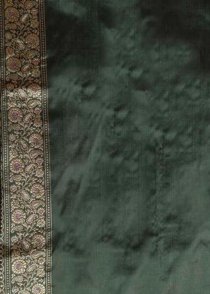 Green Katan Silk Saree — Kadwa Booti