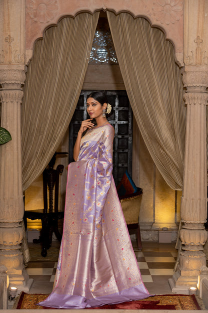 Lavender Katan Pure Silk Handwoven Saree - Panaya 