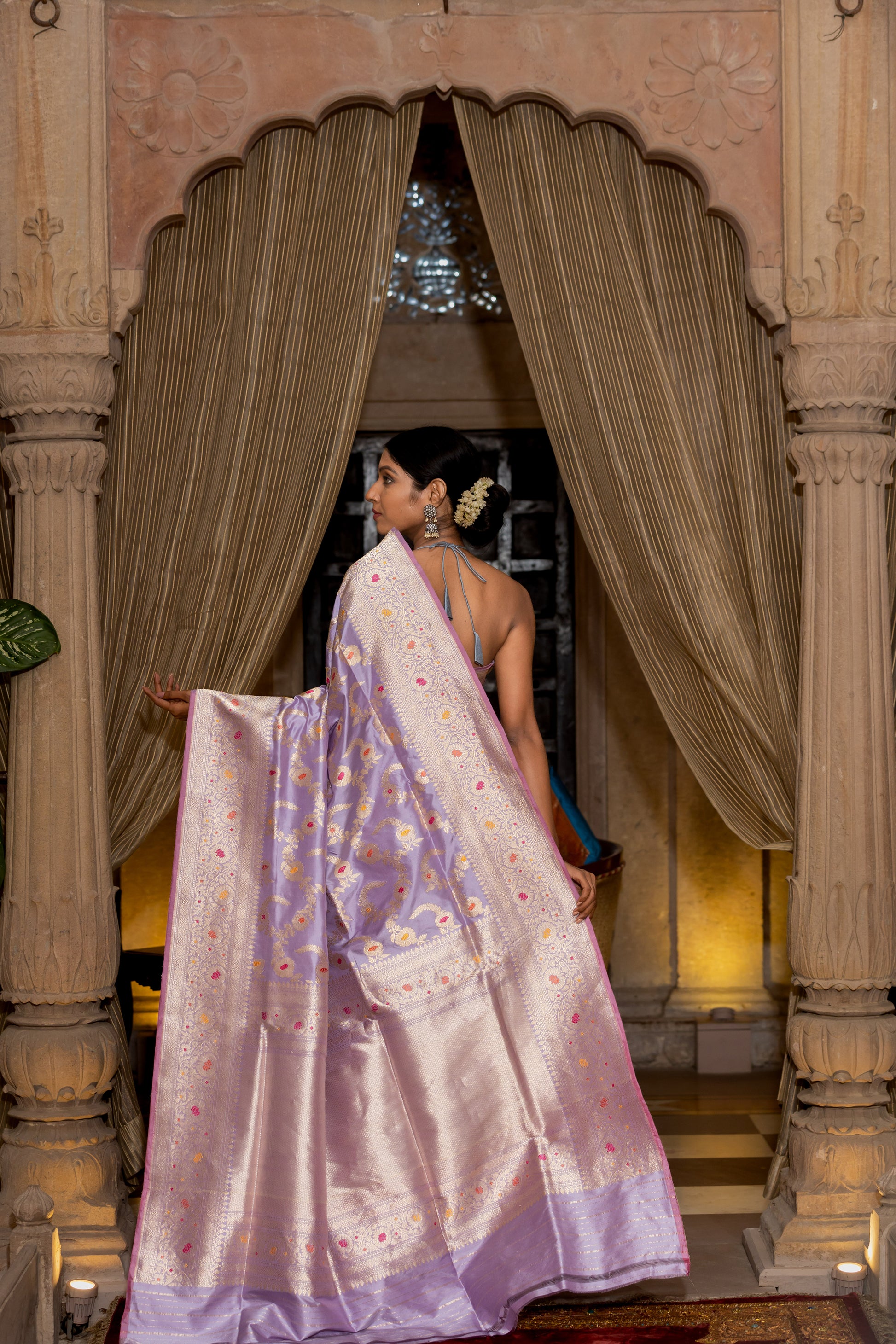 Lavender Katan Pure Silk Handwoven Saree