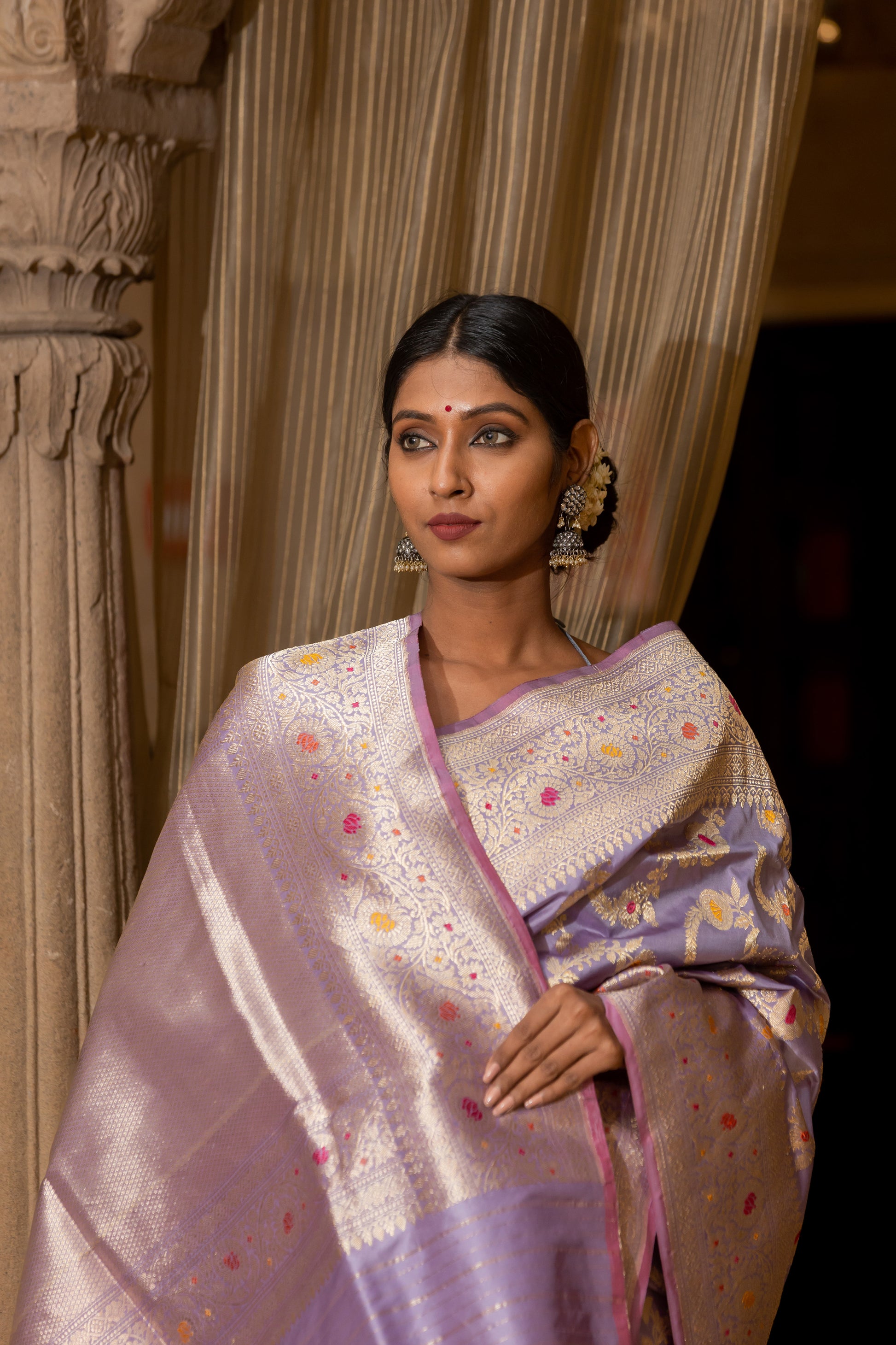 Lavender Katan Pure Silk Handwoven Saree