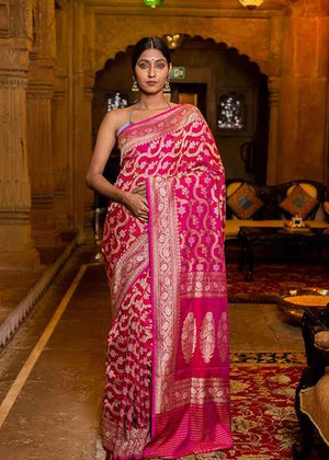 Dark Pink Katan Silk Saree — Kadwa Jaal