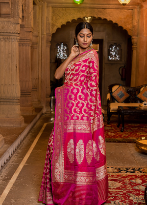 Dark Pink Katan Silk Saree — Kadwa Jaal