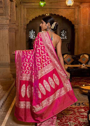 Dark Pink Katan Silk Saree — Kadwa Jaal