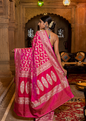 Dark Pink Katan Silk Saree — Kadwa Jaal