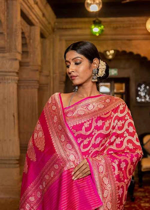 Dark Pink Katan Silk Saree — Kadwa Jaal