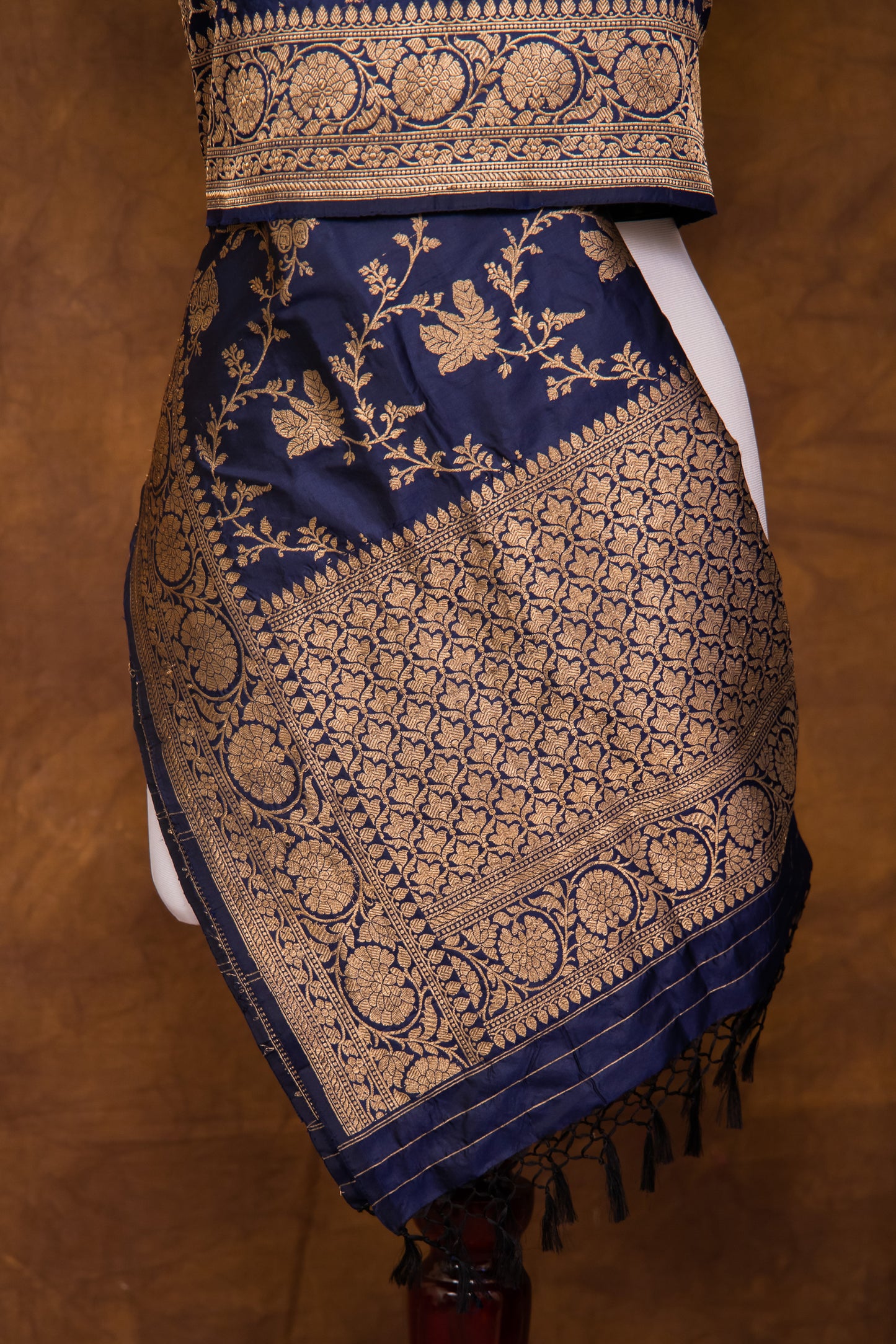 Indigo Blue Dupatta Katan Pure Silk - Panaya 