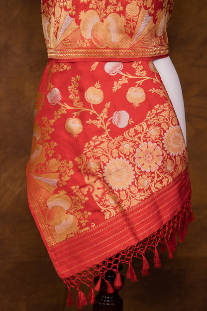 Red Katan Pure Silk Dupatta - Panaya 