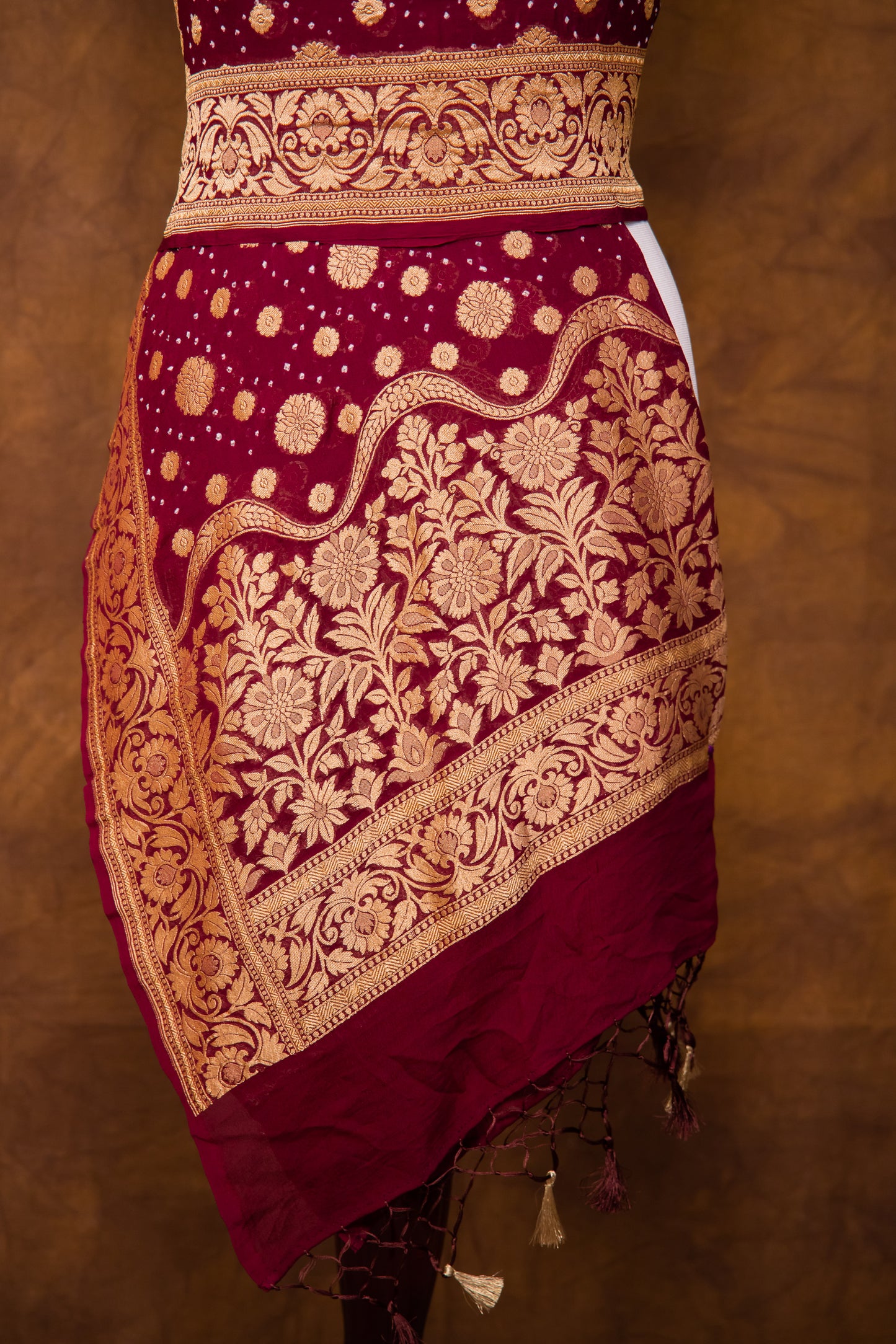 Magenta Georgette Khaddi Pure Silk Dupatta - Panaya 