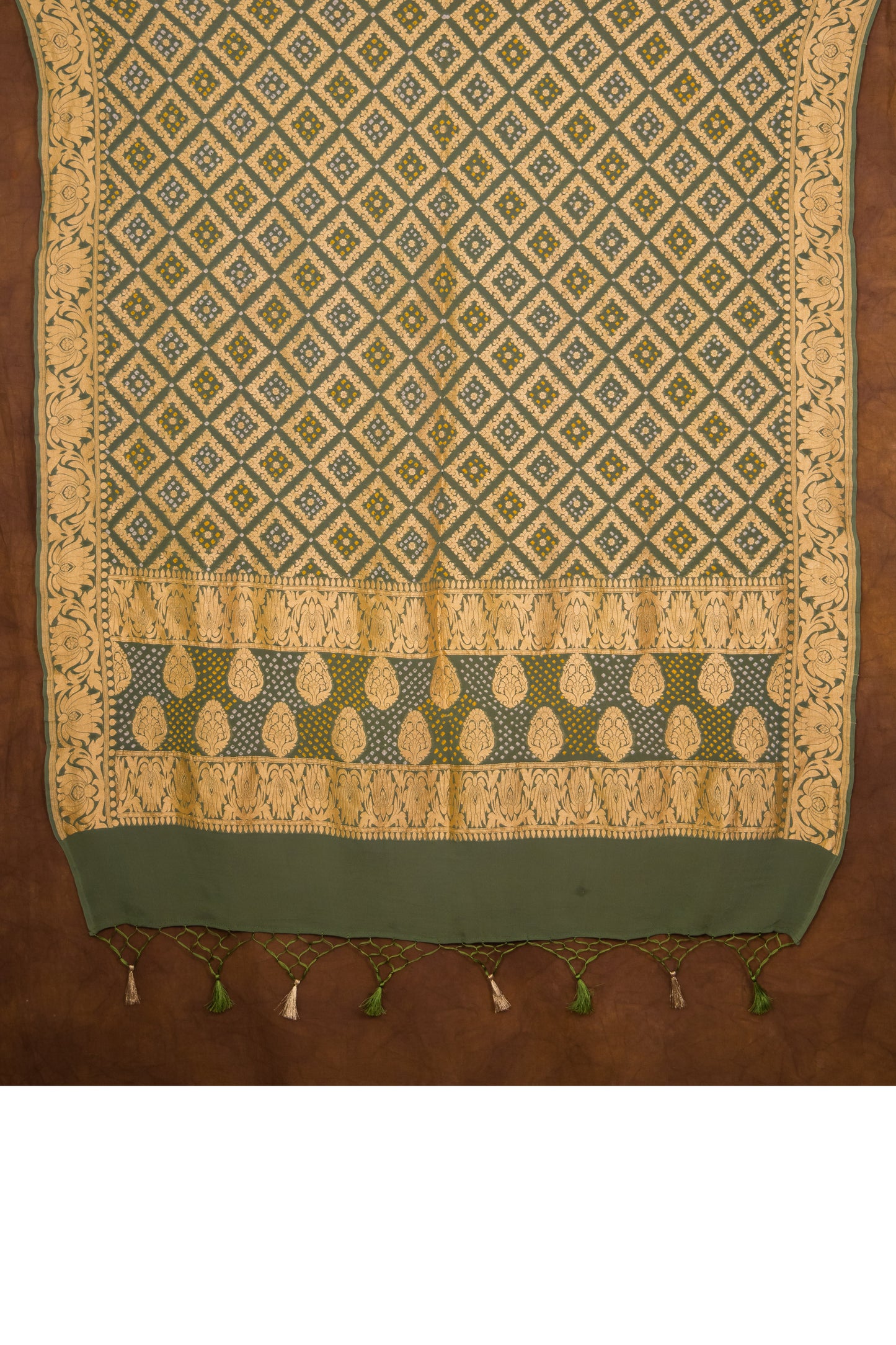 Light Olive Georgette Khaddi Pure Silk Dupatta - Panaya 