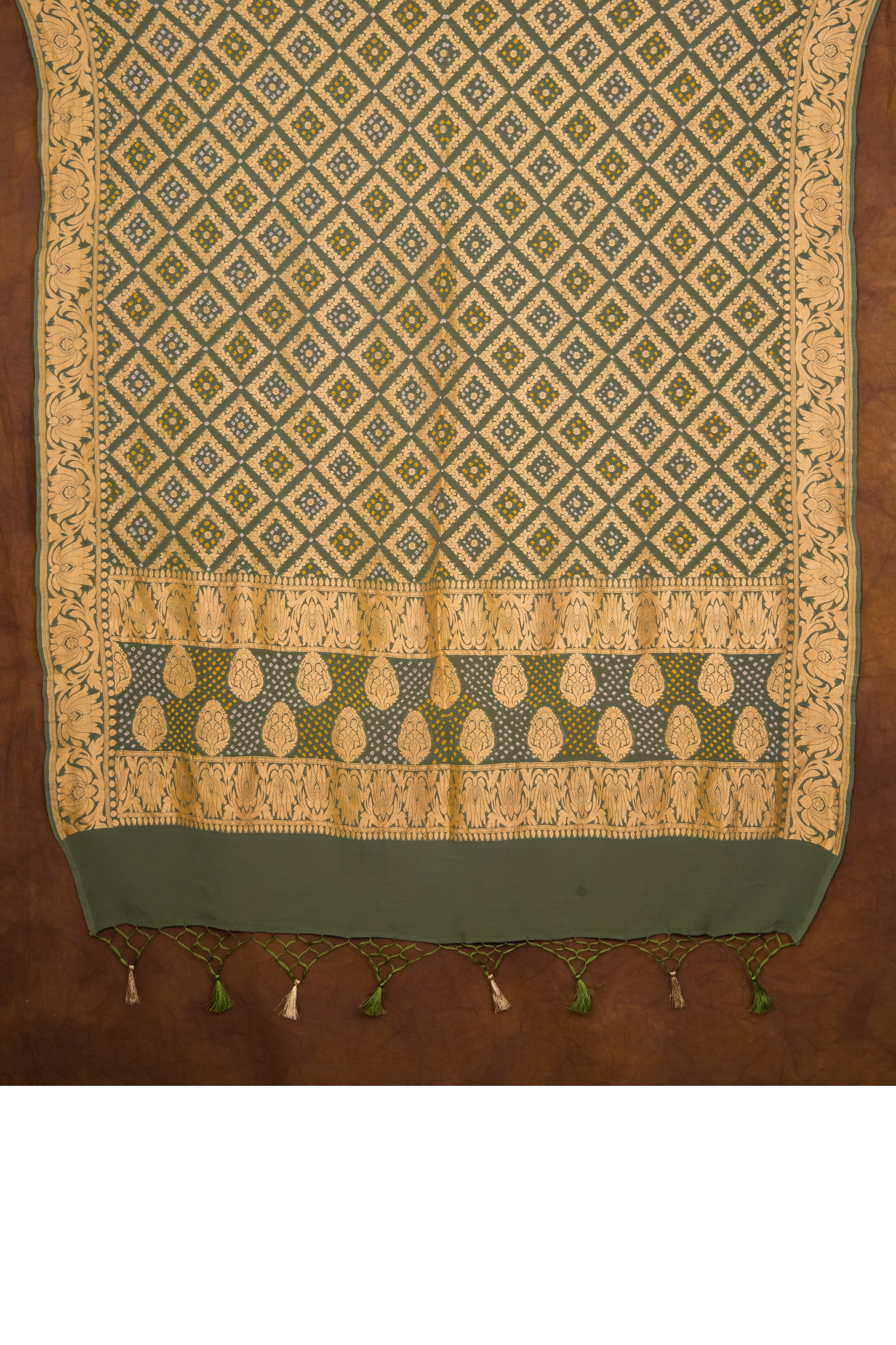 Light Olive Georgette Khaddi Pure Silk Dupatta