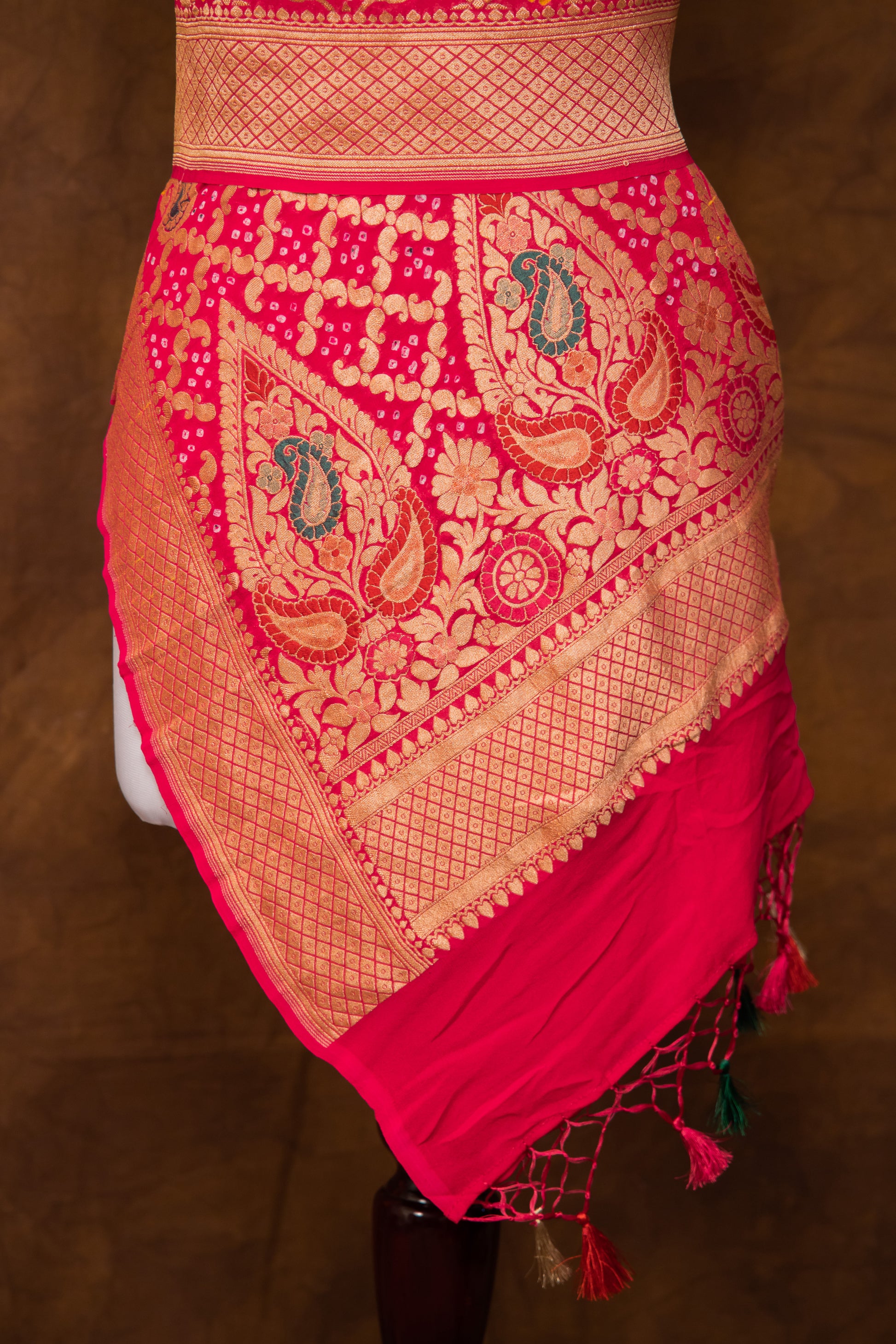 Rani Pink Georgette Khaddi Pure Silk Dupatta