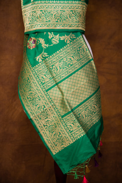 Green Katan Pure Silk Dupatta - Panaya 