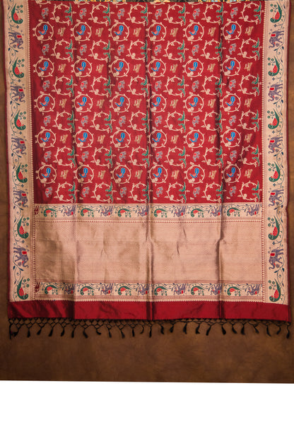 Maroon Katan Pure Silk Dupatta - Panaya 