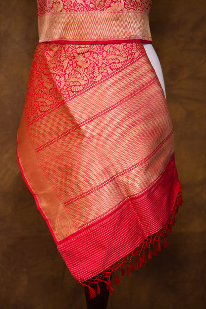 Pink  Katan Pure Silk Dupatta - Panaya 