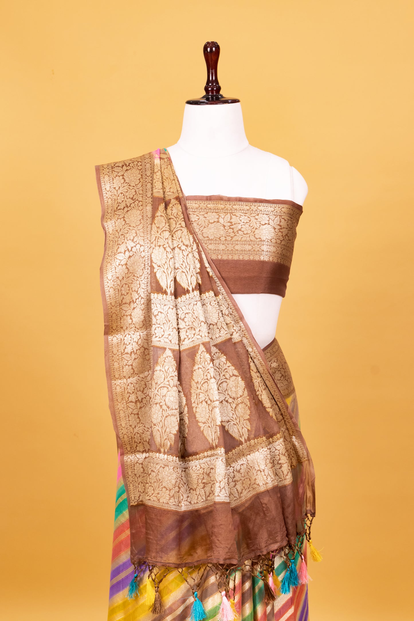 Chocolate Chiffon Pure Silk Cutwork Saree