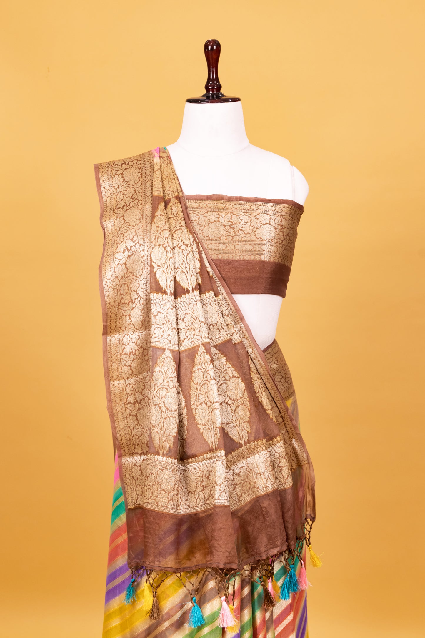 Chocolate Chiffon Pure Silk Cutwork Saree