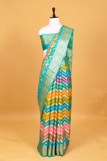 Teal Chiffon Pure Silk Cutwork Saree