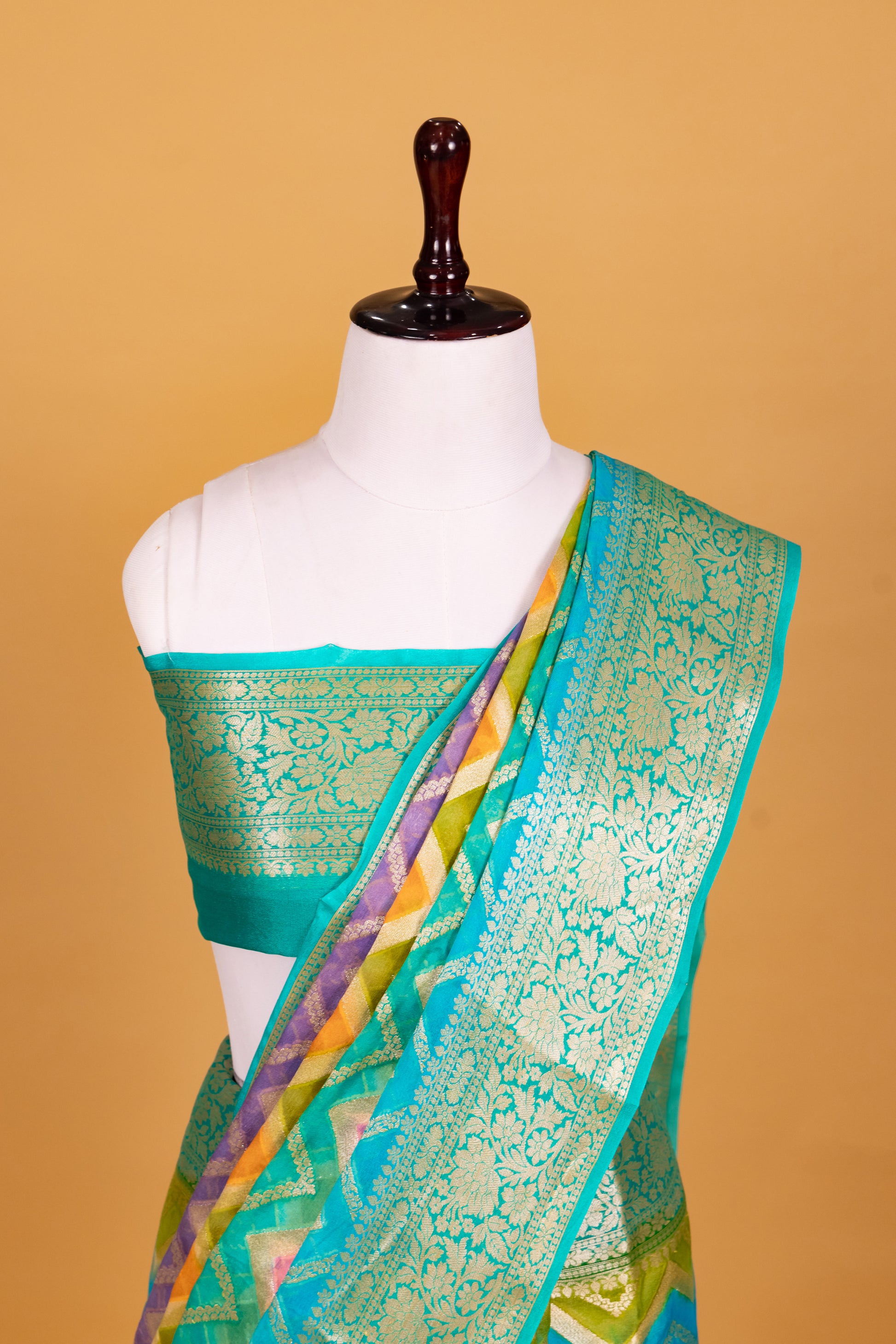 Teal Chiffon Pure Silk Cutwork Saree