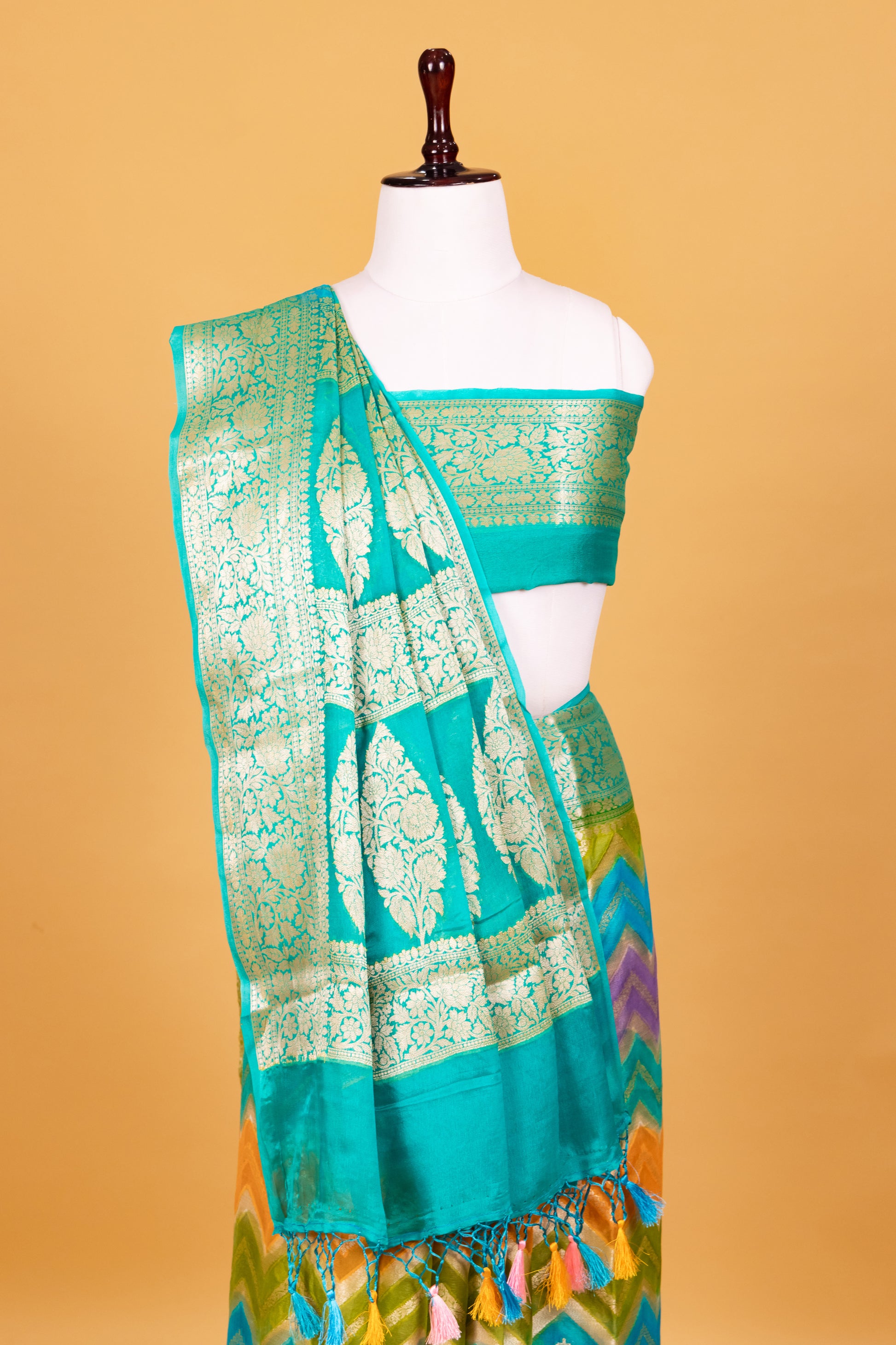 Teal Chiffon Pure Silk Cutwork Saree