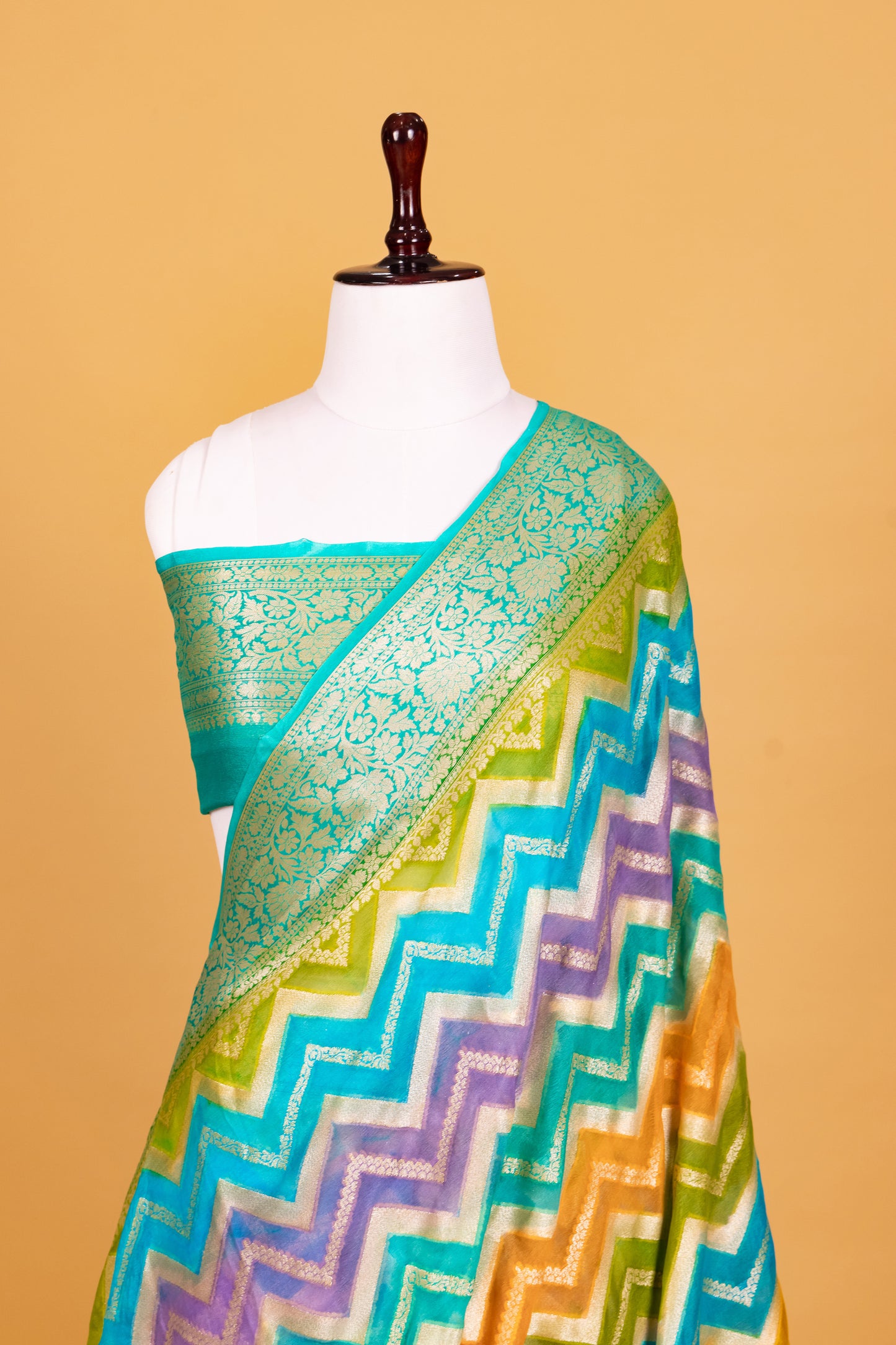 Teal Chiffon Pure Silk Cutwork Saree