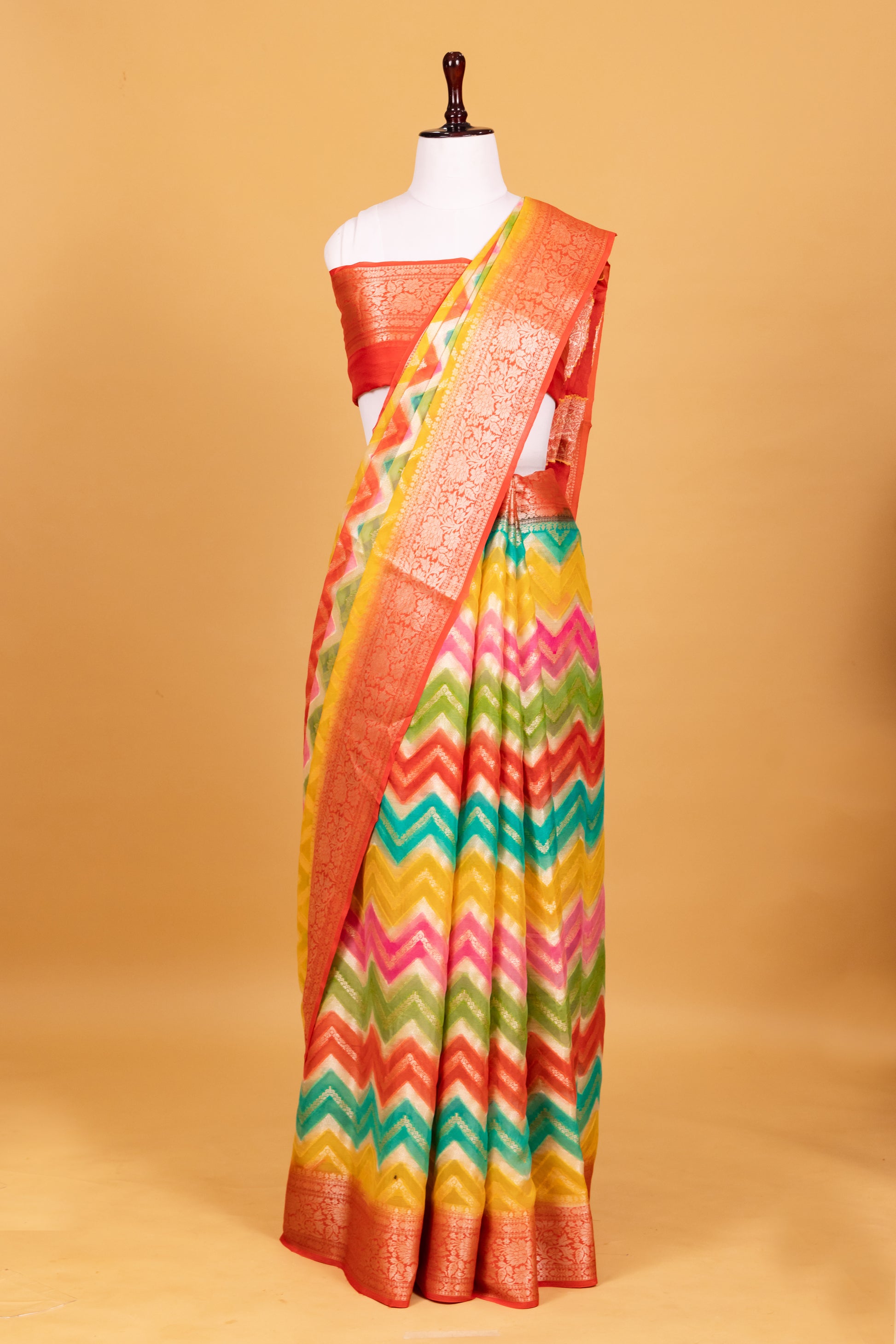 Rust Chiffon Pure Silk Cutwork Saree