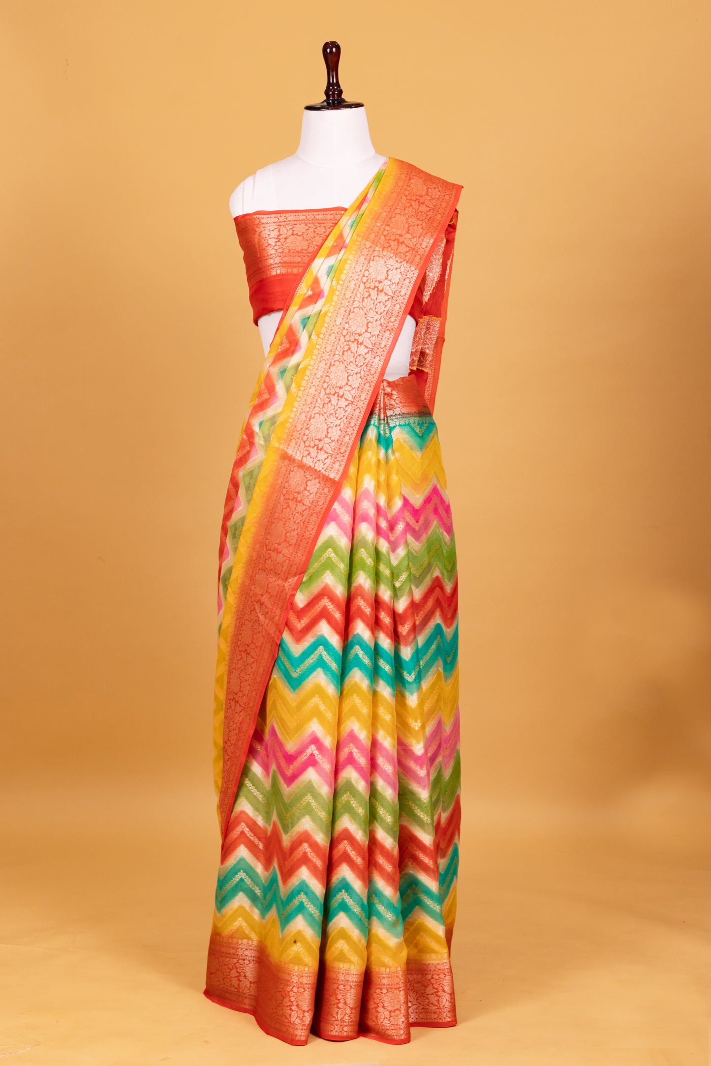 Rust Chiffon Pure Silk Cutwork Saree