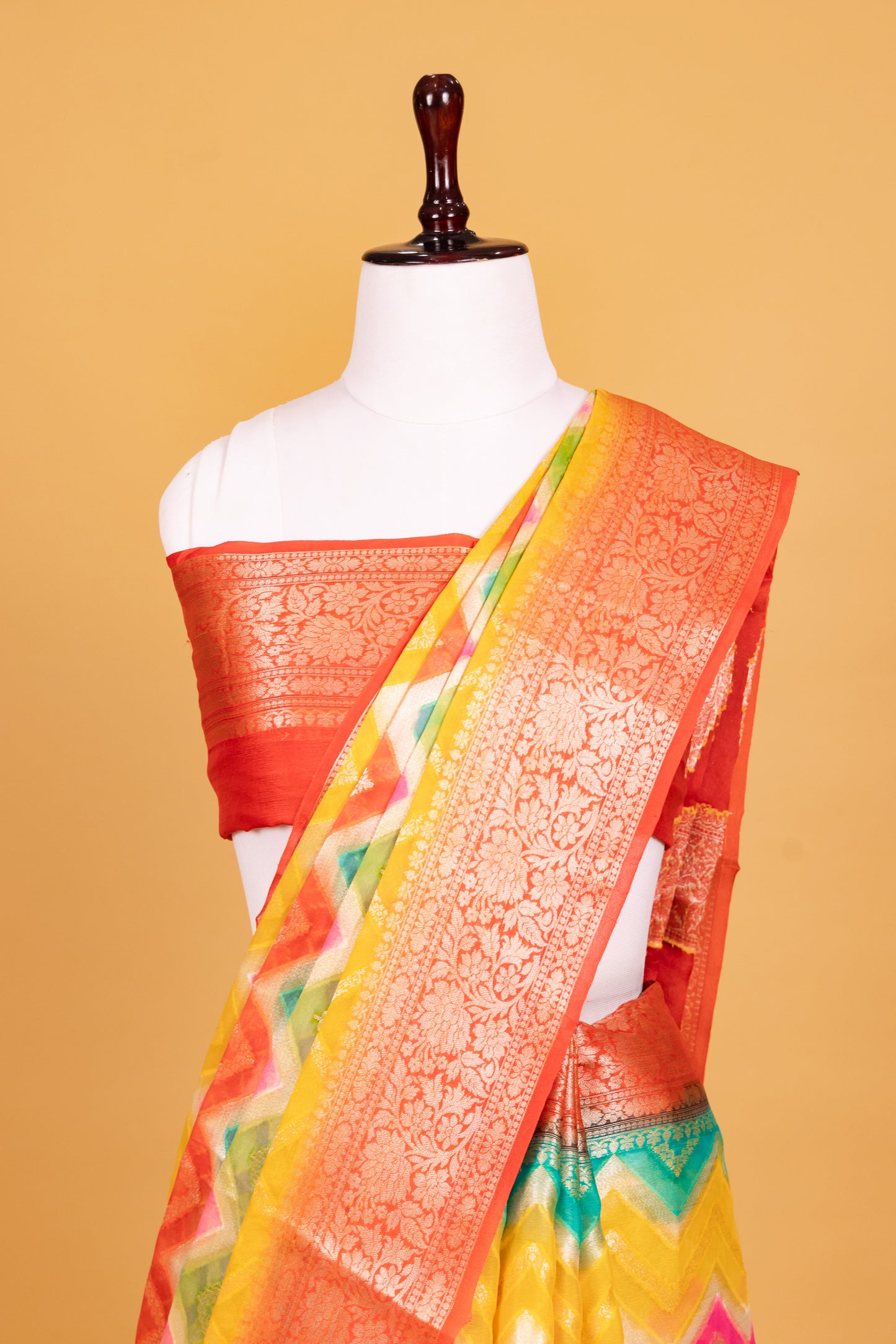 Rust Chiffon Pure Silk Cutwork Saree