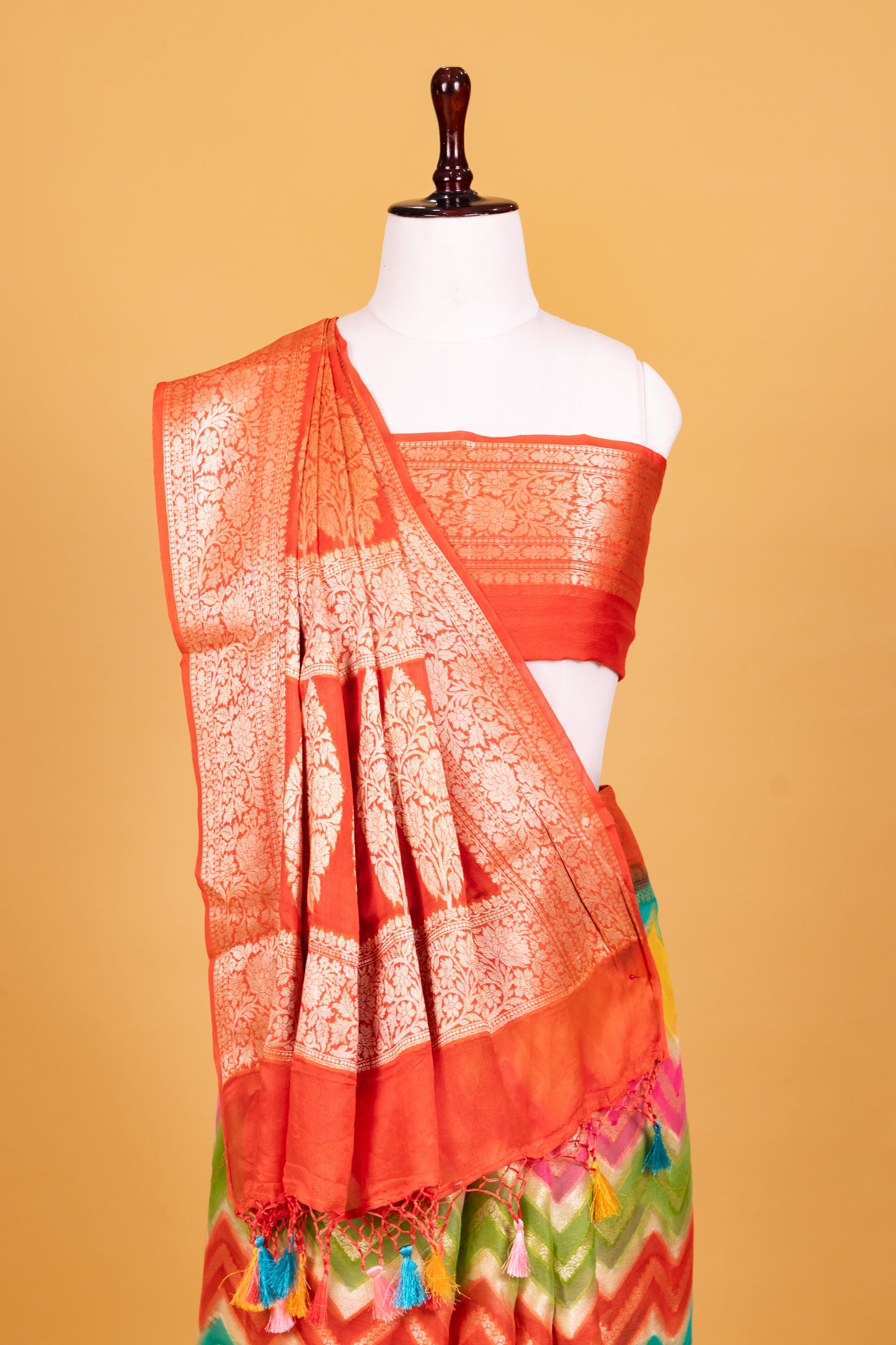 Rust Chiffon Pure Silk Cutwork Saree