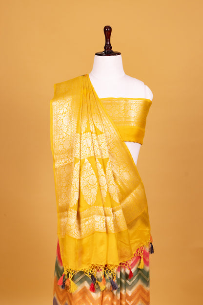 Yellow Chiffon Pure Silk Cutwork Saree