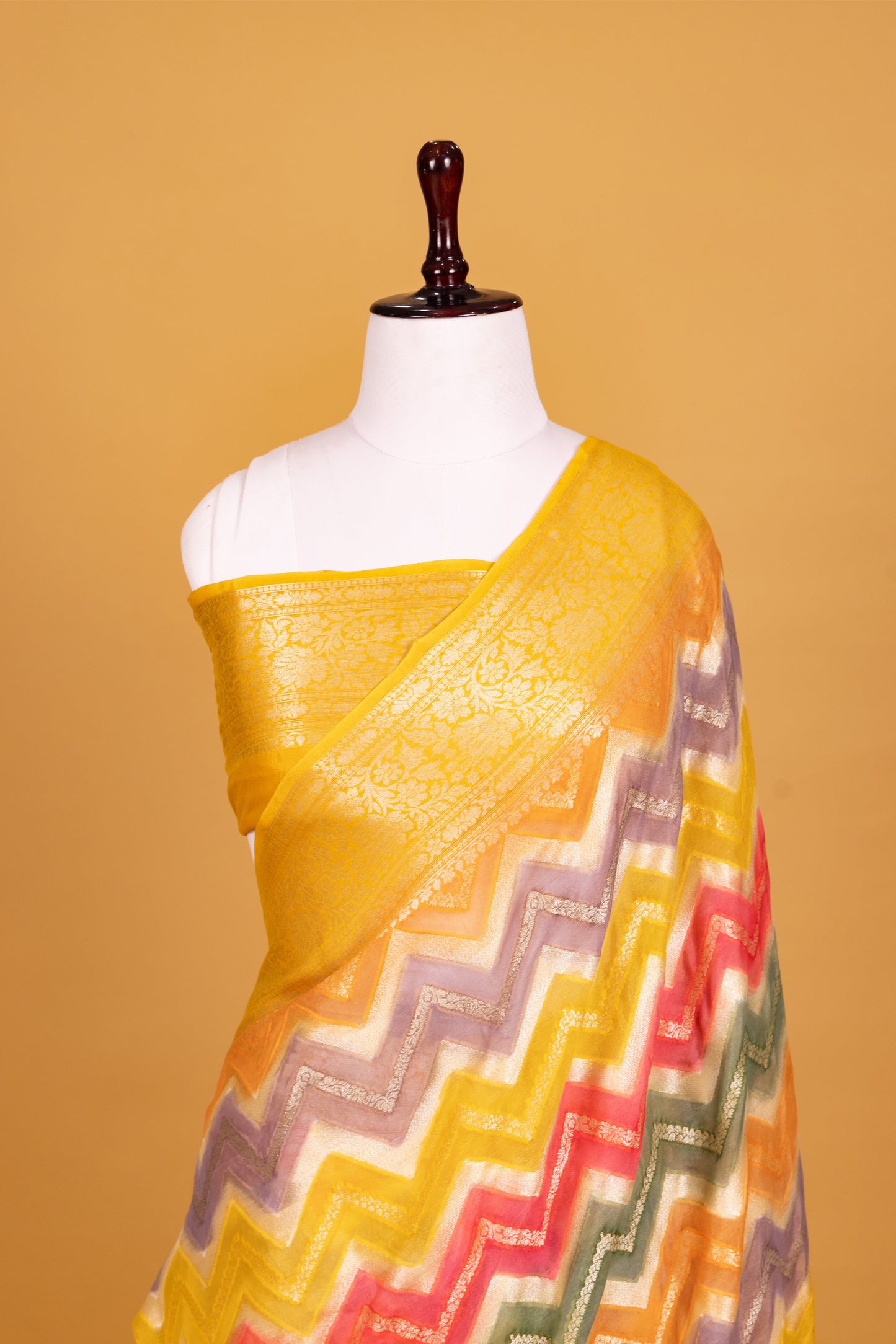 Yellow Chiffon Pure Silk Cutwork Saree