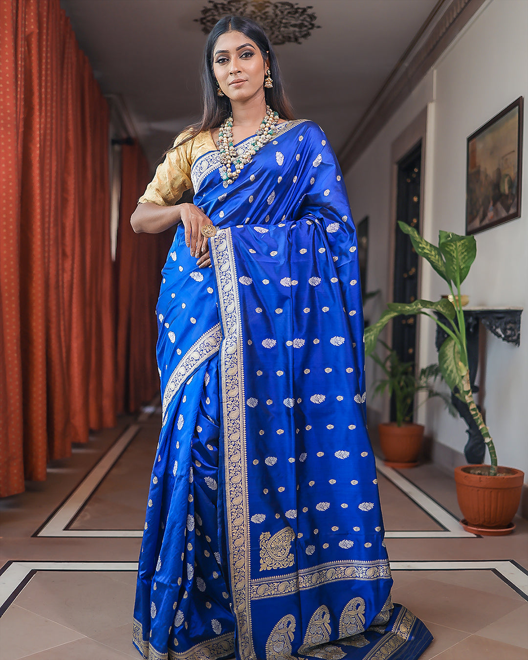 Royal Blue Handwoven Kadwa Katan Pure Silk Saree