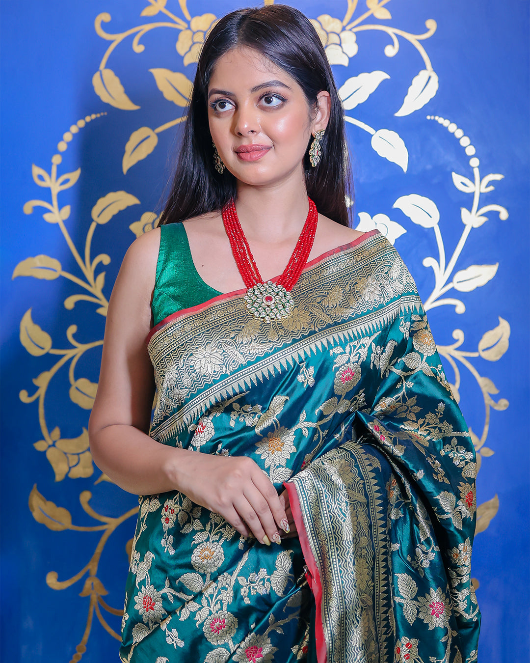 Teal Handwoven Kadwa Katan Pure Silk Saree - Panaya 