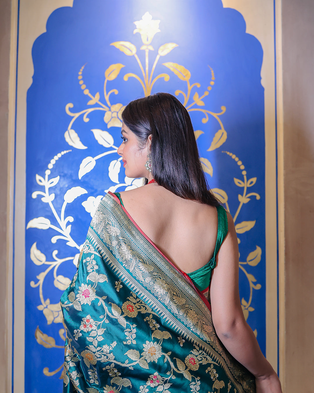 Teal Handwoven Kadwa Katan Pure Silk Saree