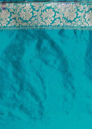 Light Blue Katan Silk Saree — Kadwa Meena Jaal