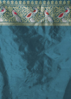 Peacock Color Katan Silk Saree - Kadwa Bird Booti